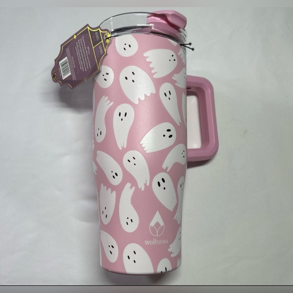 BRAND NEW - Pink Tumbler w/ White Ghosts (Wellness) - Picture 2 of 11